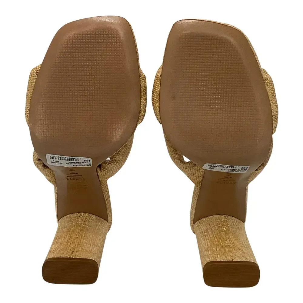 Schutz Women's Fairy Tied Straps Block Heel Slip On Sandals Beige Size 9 1/2